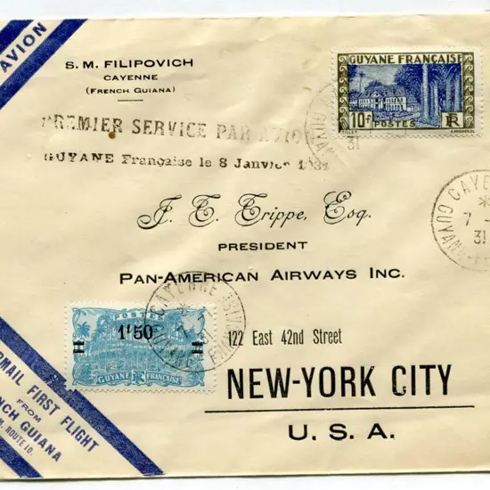 1931 (8th Jan) First Air Mail Service from French ...