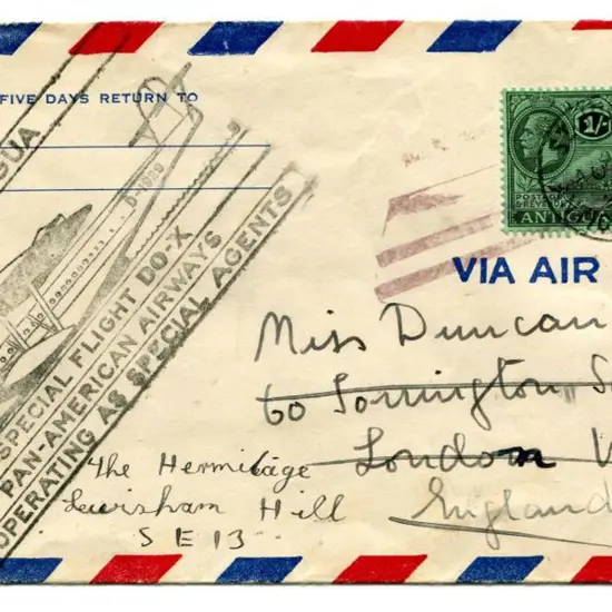 1931 (20th Aug) Antigua to England bearing 1/- KGV ...