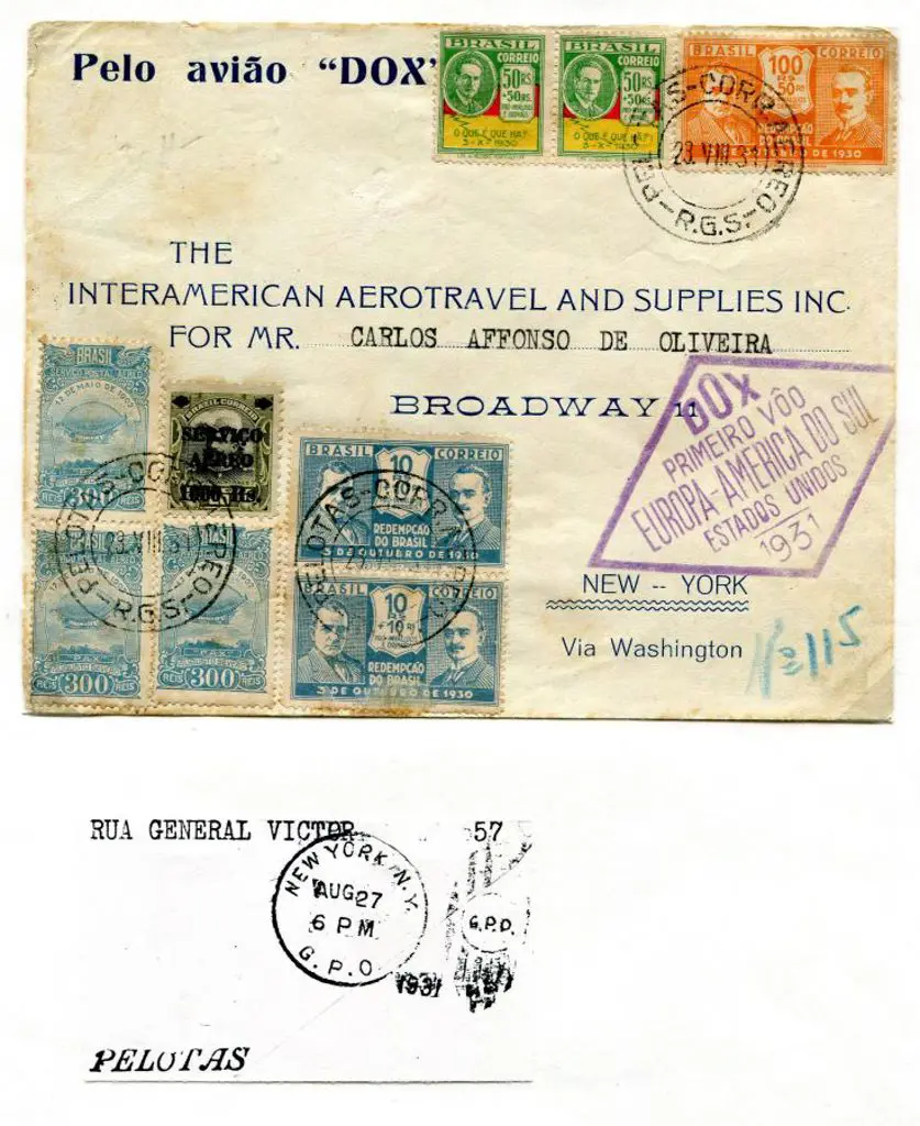 1931 (23rd Aug) Pelotas, Brazil to USA by Dornier ... Image 1++