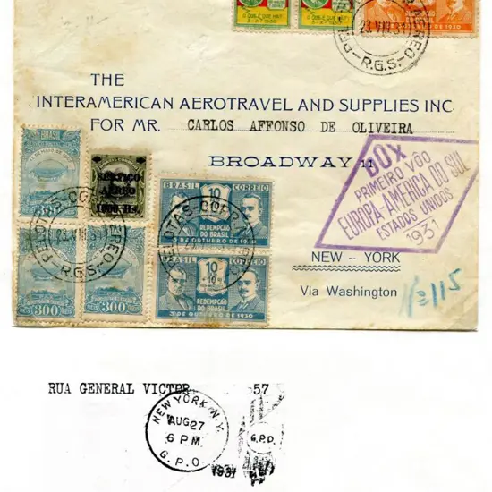 1931 (23rd Aug) Pelotas, Brazil to USA by Dornier ...