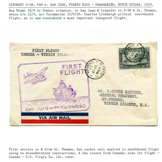 1929 (17th Sept) San Juan to Paramaribo ex Canada ...