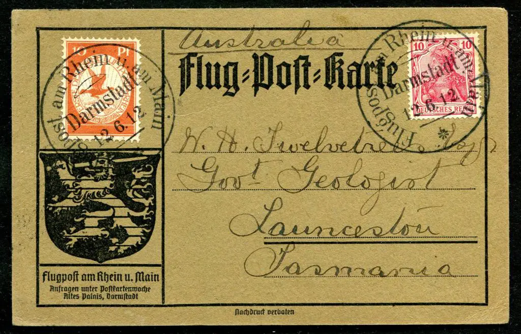 1912 (12th June) Commem airmail postcard used at ... Image 1++