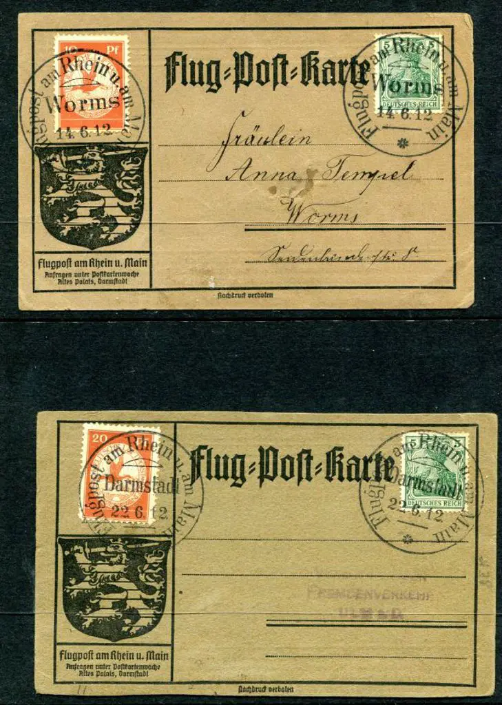 1912 (14th & 22nd June) LZ10 flight cards with 5pf ... Image 1++