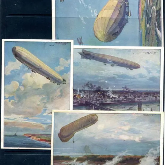 1915 Hand coloured Zeppelin airship colour ...