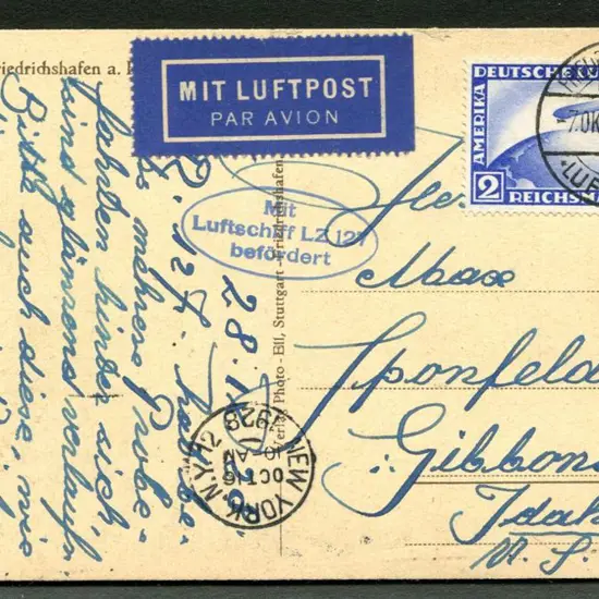 1928 (7th Oct) "Graf Zeppelin" 1928 card with ...
