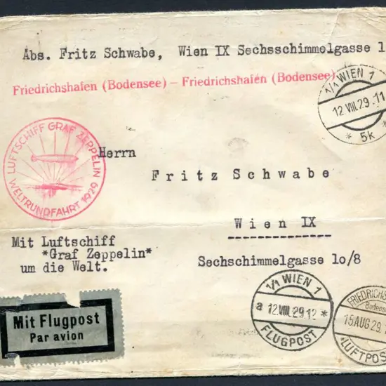 1929 (12th Aug) Round the World cover with Austria ...