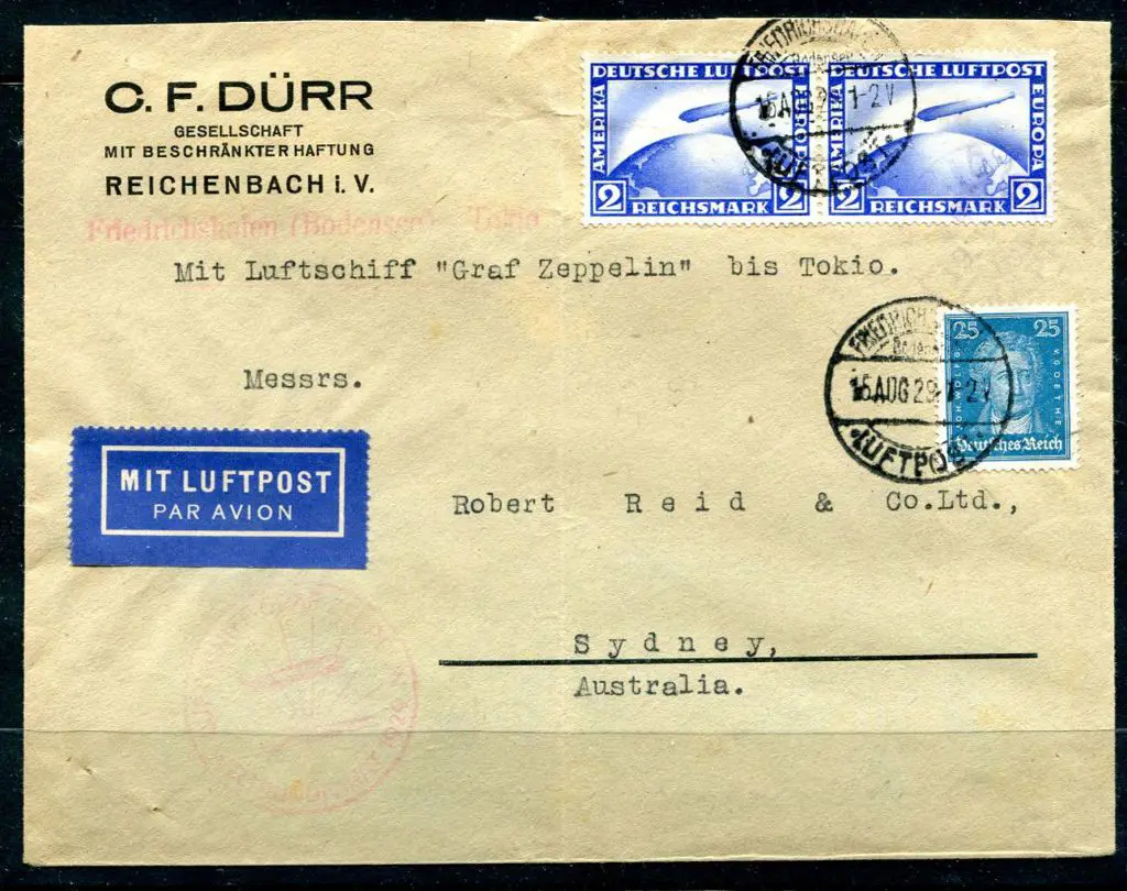 1929 (15th Aug) Germany to Sydney cover carried to ... Image 1++