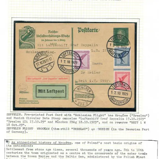 1929 (17th Oct) "Schlesian Flight" 8pf postcard ...