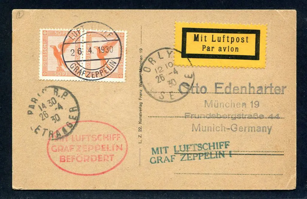 1930 (26th Apr) Zeppelin in flight sepia postcard ... Image 1++