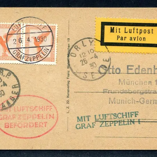 1930 (26th Apr) Zeppelin in flight sepia postcard ...