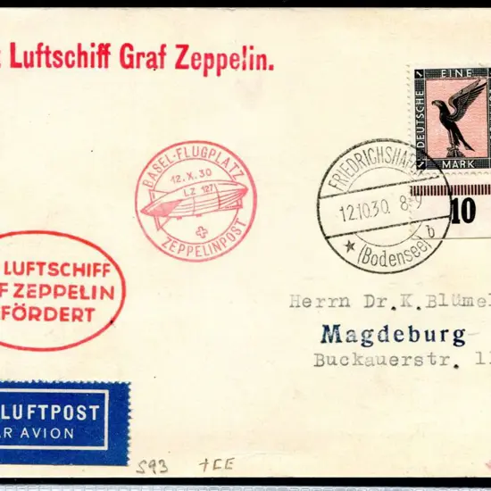 1930 (12th Oct) "Basel-Flugplatz Zeppelinpost LZ ...