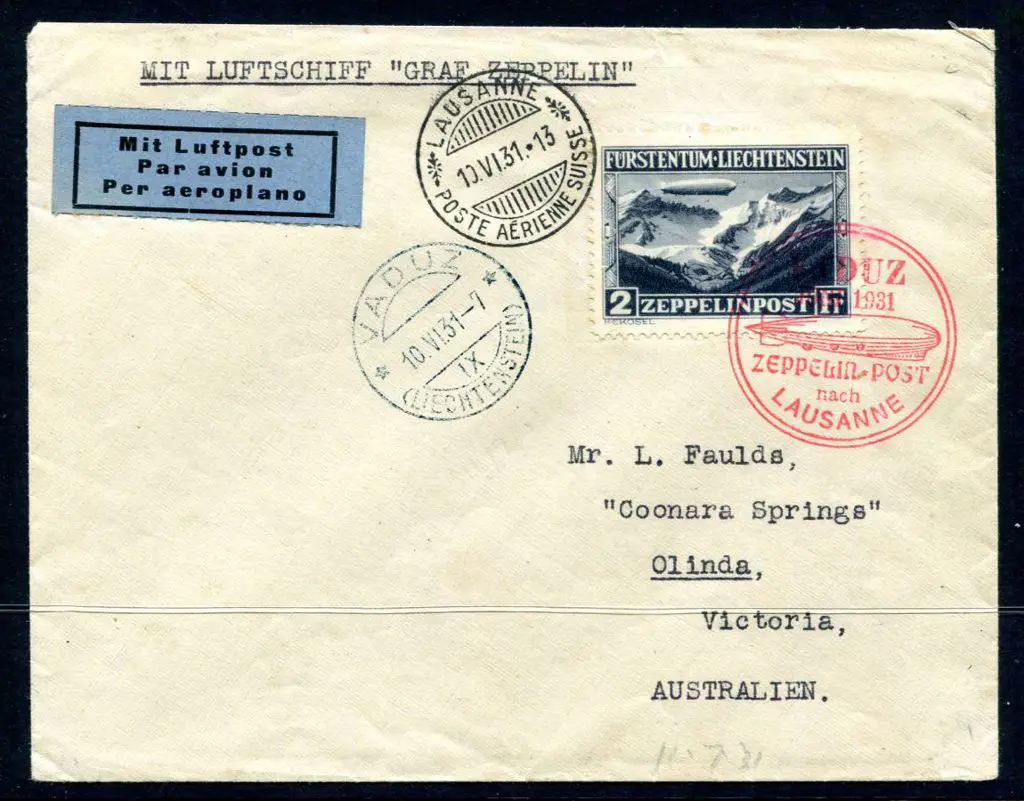 1931 (10th June) Vaduz to Lausanne by Graf ... Image 1++