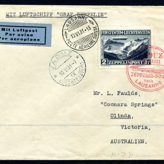 1931 (10th June) Vaduz to Lausanne by Graf ...