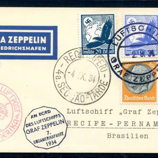 1934 (2nd Sept) Germany to Brazil on Graf Zeppelin ...