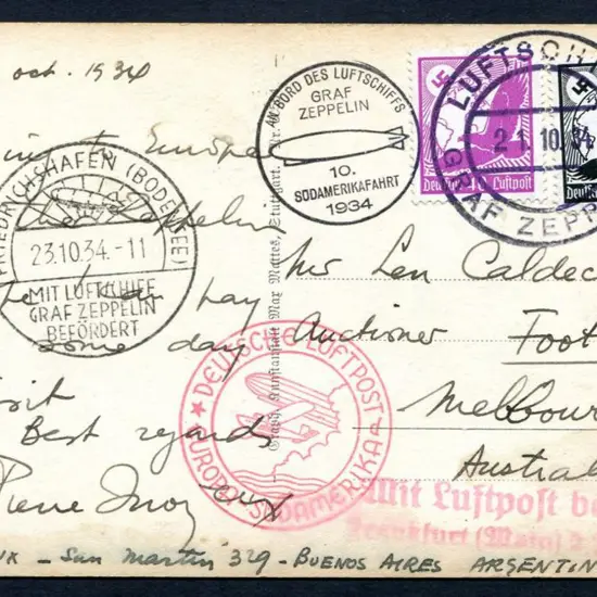 1934 (21st Oct) LZ127 Graf Zeppelin photo postcard ...