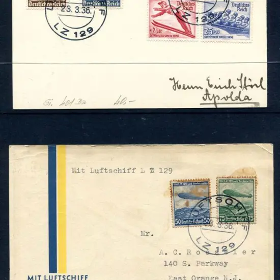 1936 (23rd Mar) "Hindenburg" plain card with 5 ...