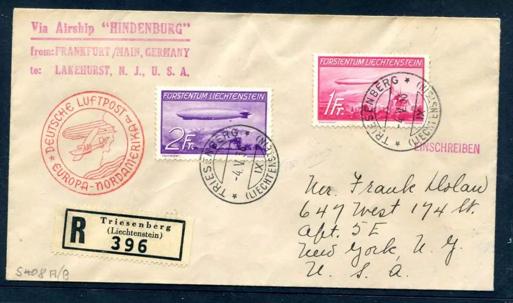 1936 (4th May) Via Airship "Hindenburg" from: ... Image 1++