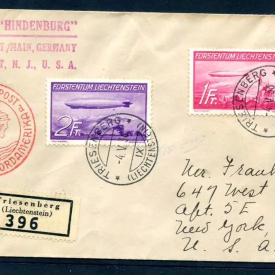 1936 (4th May) Via Airship "Hindenburg" from: ...