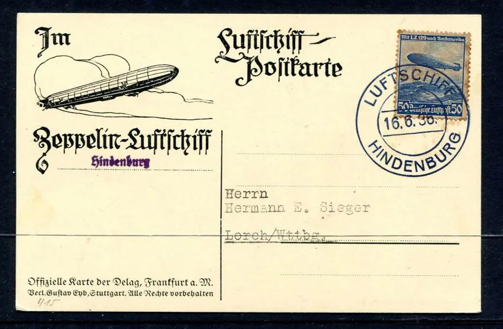 1936 (16th June) "Hindenburg" Switzerland Flight ... Image 1++