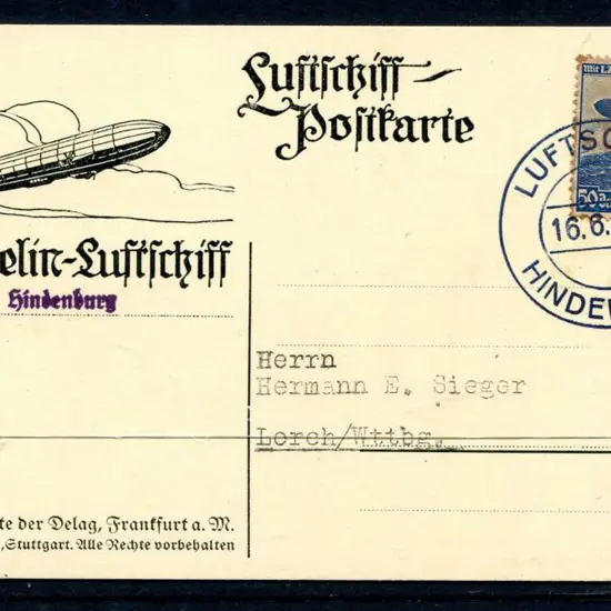 1936 (16th June) "Hindenburg" Switzerland Flight ...