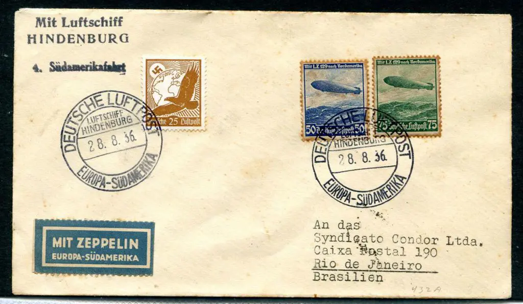 1936 (28th Aug) "Hindenburg" twelfth South America ... Image 1++