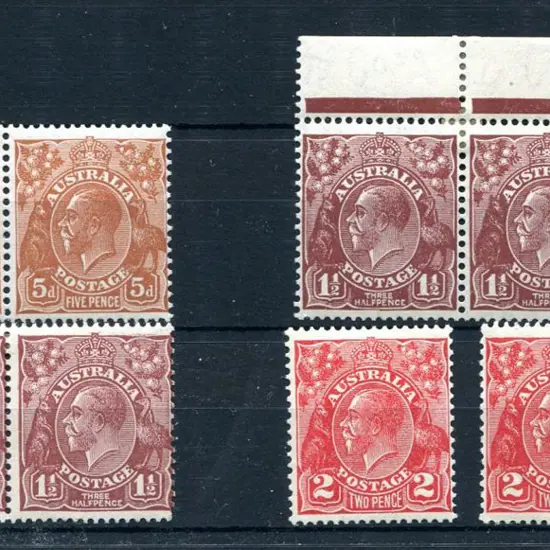 KGV 1½d brown, CofA, plate dot upper right pair & ...