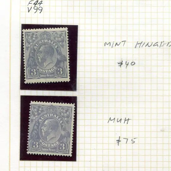 KGV 3d blue single wmk MUH example (off centre), ...