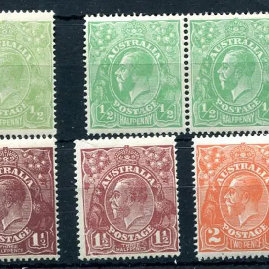 KGV Single wmk MLH group with varieties incl ½d ...