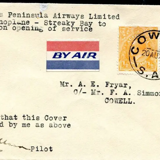 1929 (19th Aug) ditto but Streaky Bay to Cowell on ...