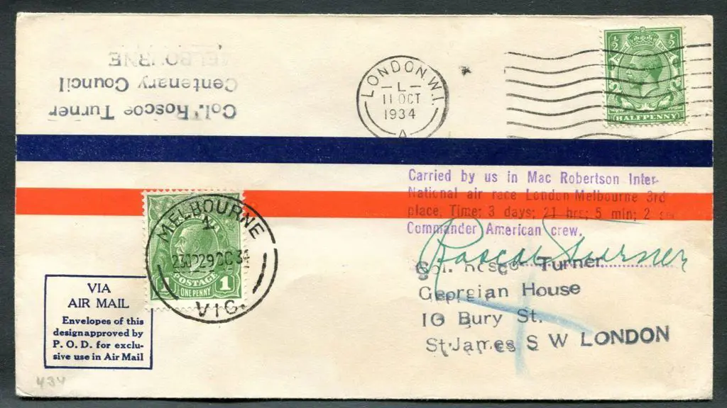 1934 (20th Oct) England to Australia MacRobertson ... Image 1++