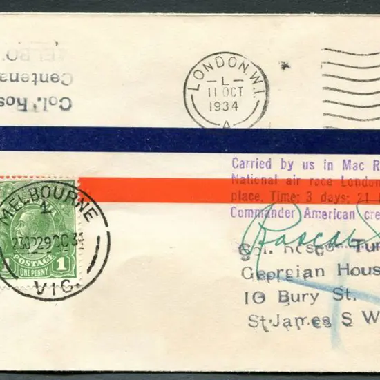 1934 (20th Oct) England to Australia MacRobertson ...