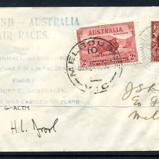 1934 (20th Oct) ditto but flown by HL Brook & Miss ...