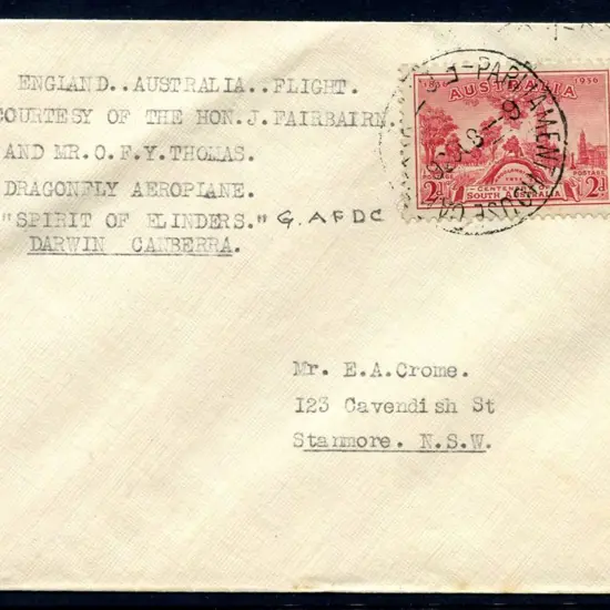 1936 (14th Sept) England to Australia per "Spirit ...