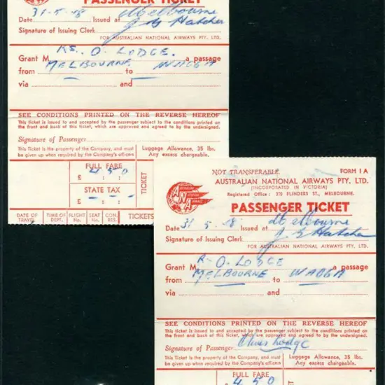 1948 (31st May) Australian National Airways carbon ...