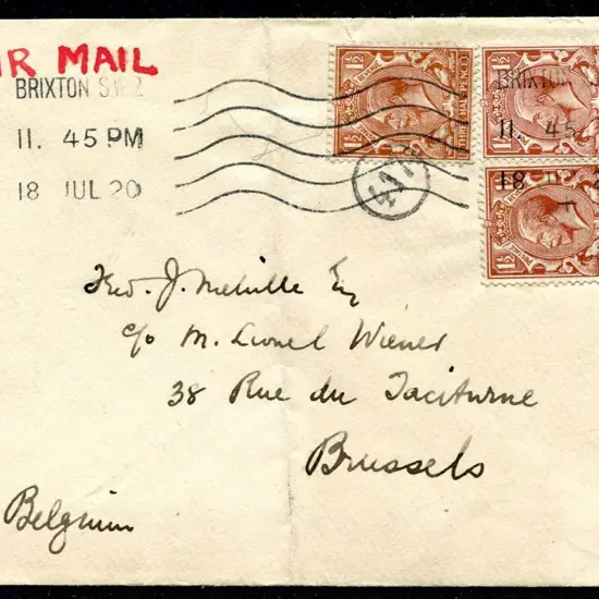 Great Britain 1920 (19th July) London to Brussels ...