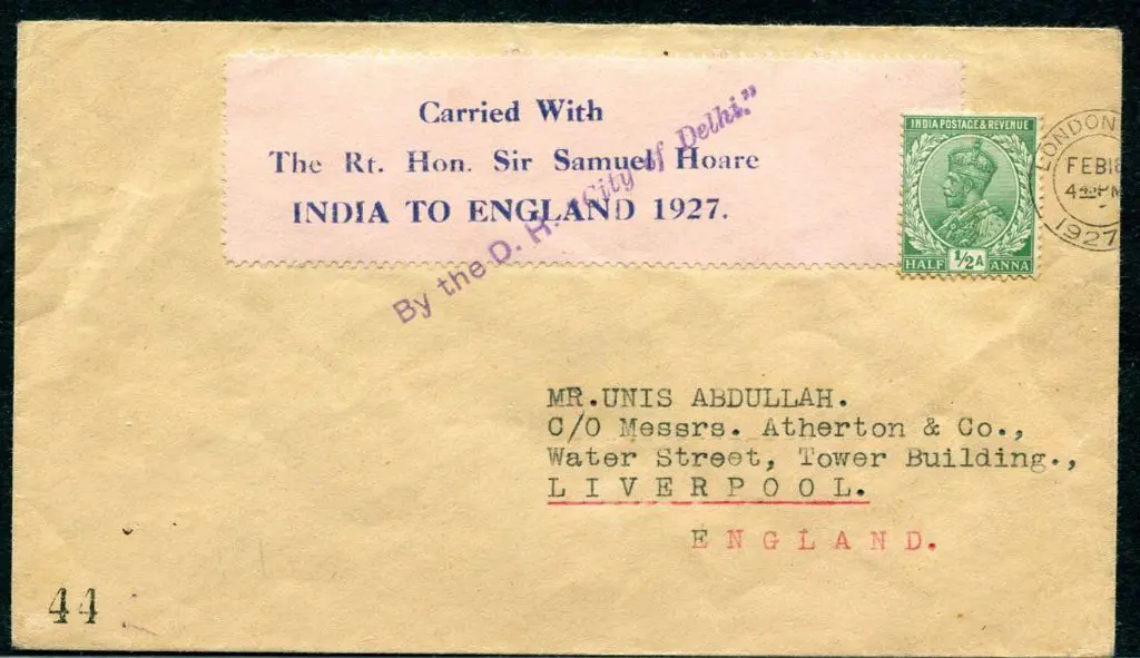 India 1927 (18th Feb) Karachi to London with India ... Image 1++
