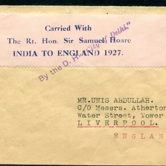 India 1927 (18th Feb) Karachi to London with India ...