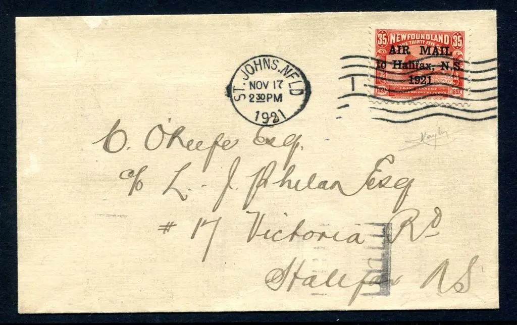 Newfoundland 1921 (17th Nov) St Johns to Halifax ... Image 1++