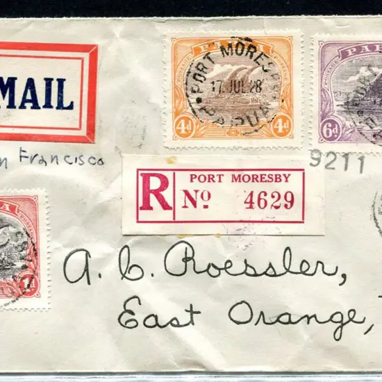 PNG 1928 (17th July) Port Moresby to USA Roessler ...