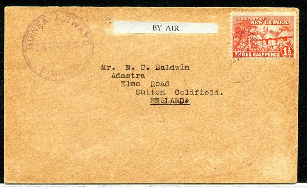 PNG 1930 (18th Aug) Wau to Rabaul with 1½d Huts ... Image 1++