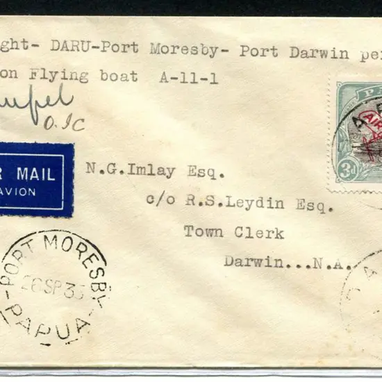 PNG 1935 (1st Sept) Daru to Port Moresby to Darwin ...