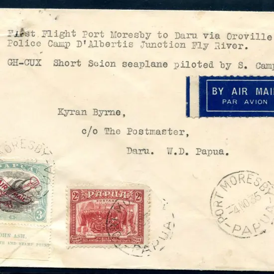 PNG 1935 (27th Nov) "First Flight Port Moresby to ...