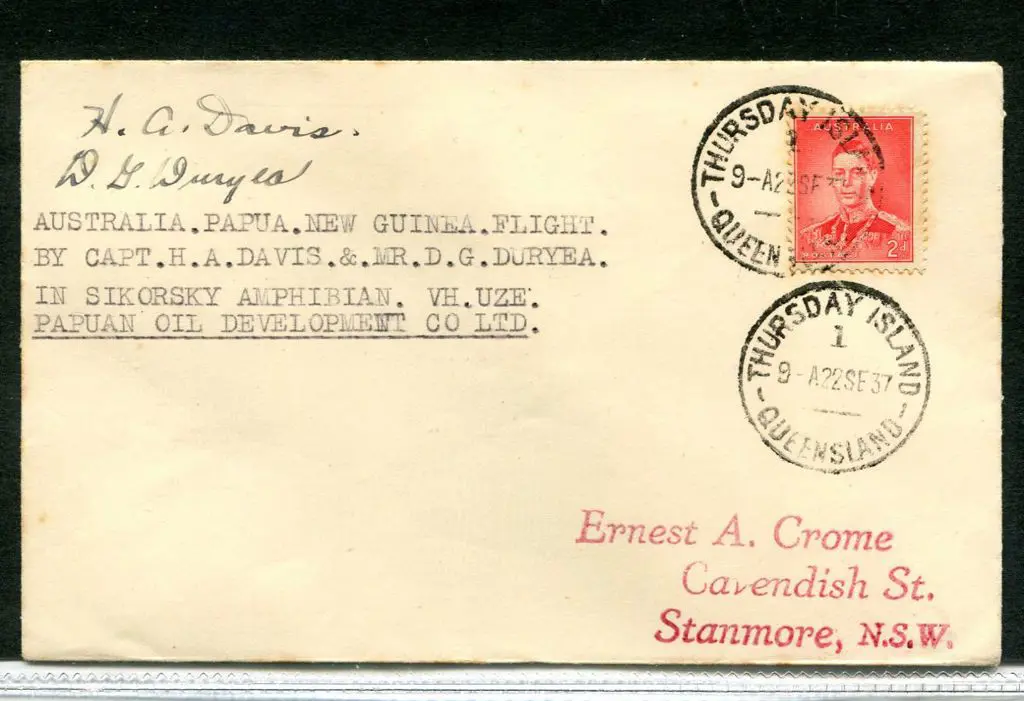 PNG 1937 (22nd Sept) Sydney to Thursday Is with 2d ... Image 1++