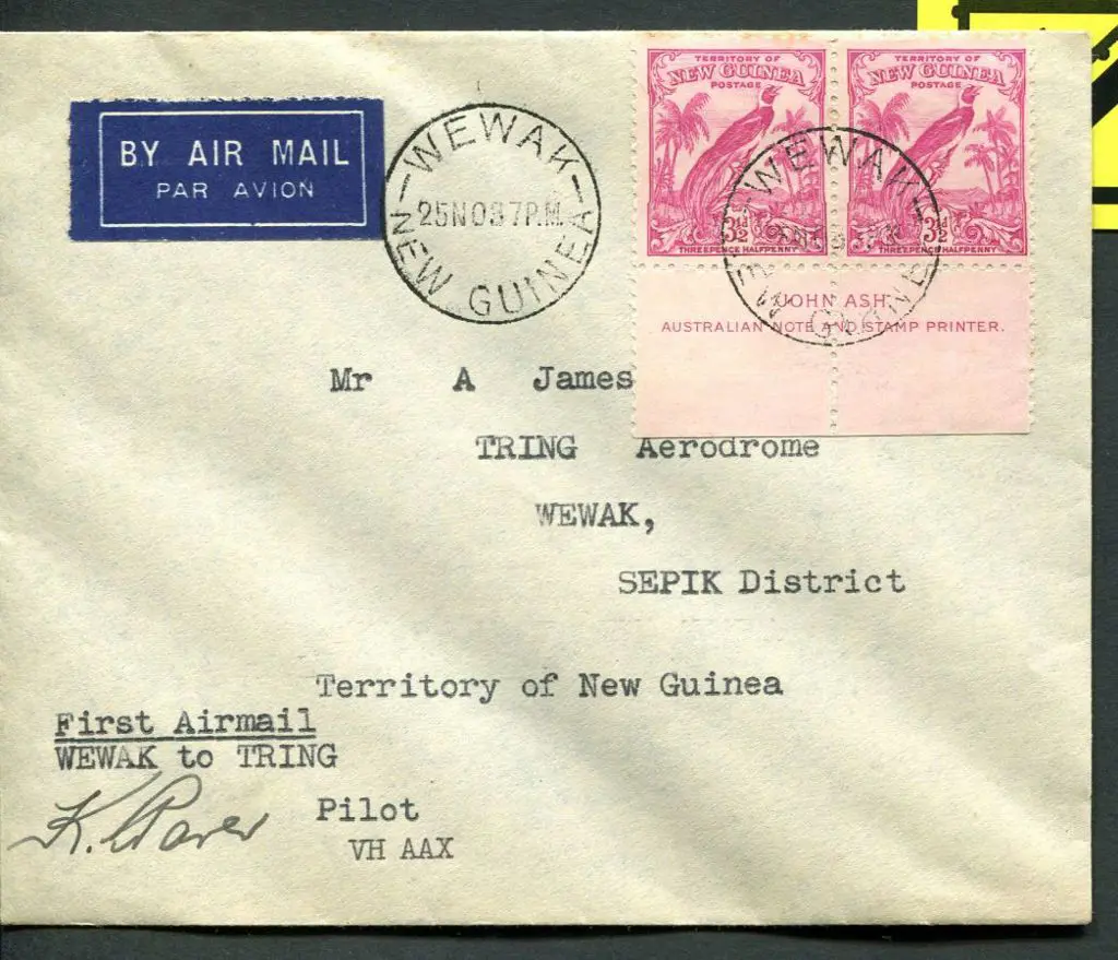 PNG 1937 (25th Nov) Wewak to Tring (Sepik) franked ... Image 1++