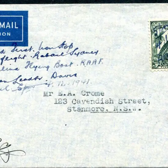 PNG 1941 (4th Dec) Rabaul to Sydney first non-stop ...