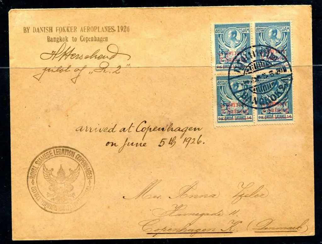 Thailand 1926 (6th May) Thailand to Denmark cover ... Image 1++