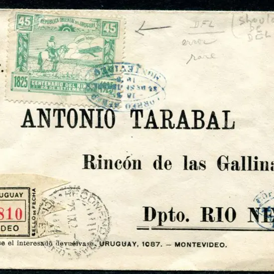 Uruguay 1925 (26th Sept) Montevideo to Rincon Rio ...