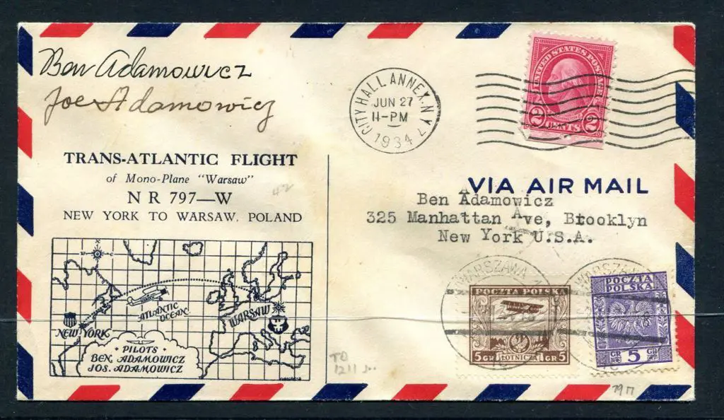 USA 1934 (27th June) New York to Warsaw ... Image 1++