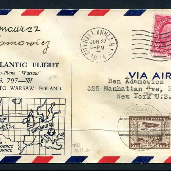 USA 1934 (27th June) New York to Warsaw ...