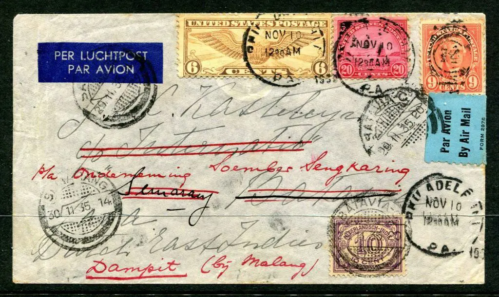 USA 1935 (10th Nov) Much-travelled airmail cover ... Image 1++